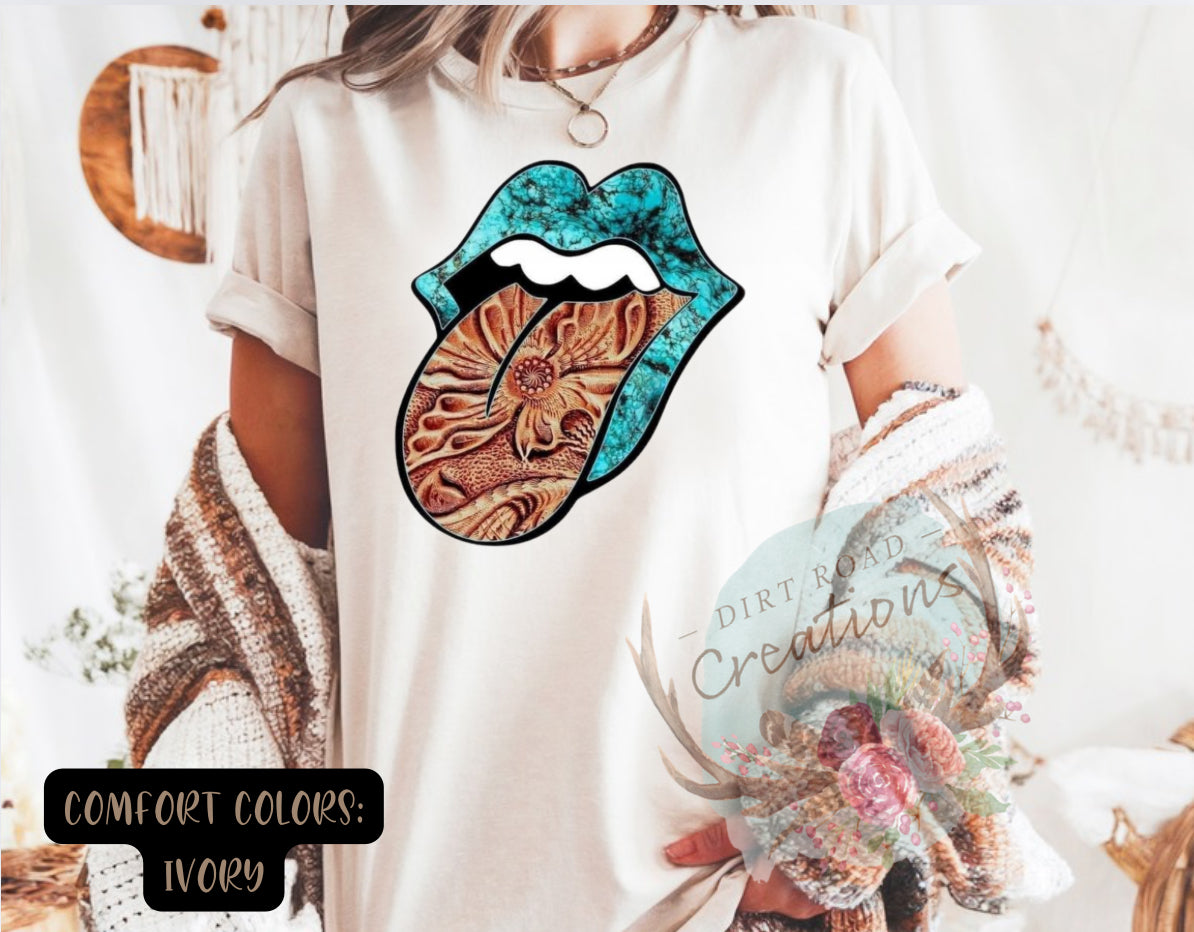 Tooled Leather Tongue RockNRoll graphic tee