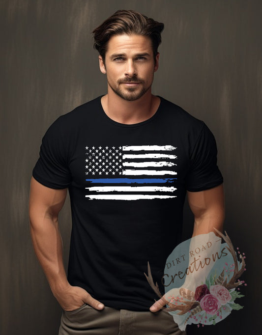 Thin blue line distressed flag - Mens Tee