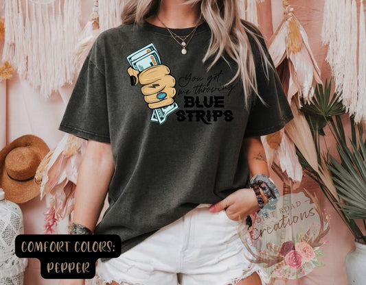 Throwing blue strips tee