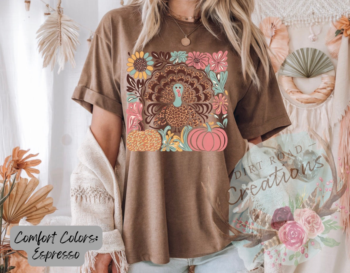 Colorful turkey graphic tee