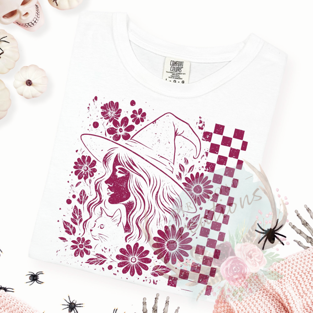 Checkered witch screen print TEE