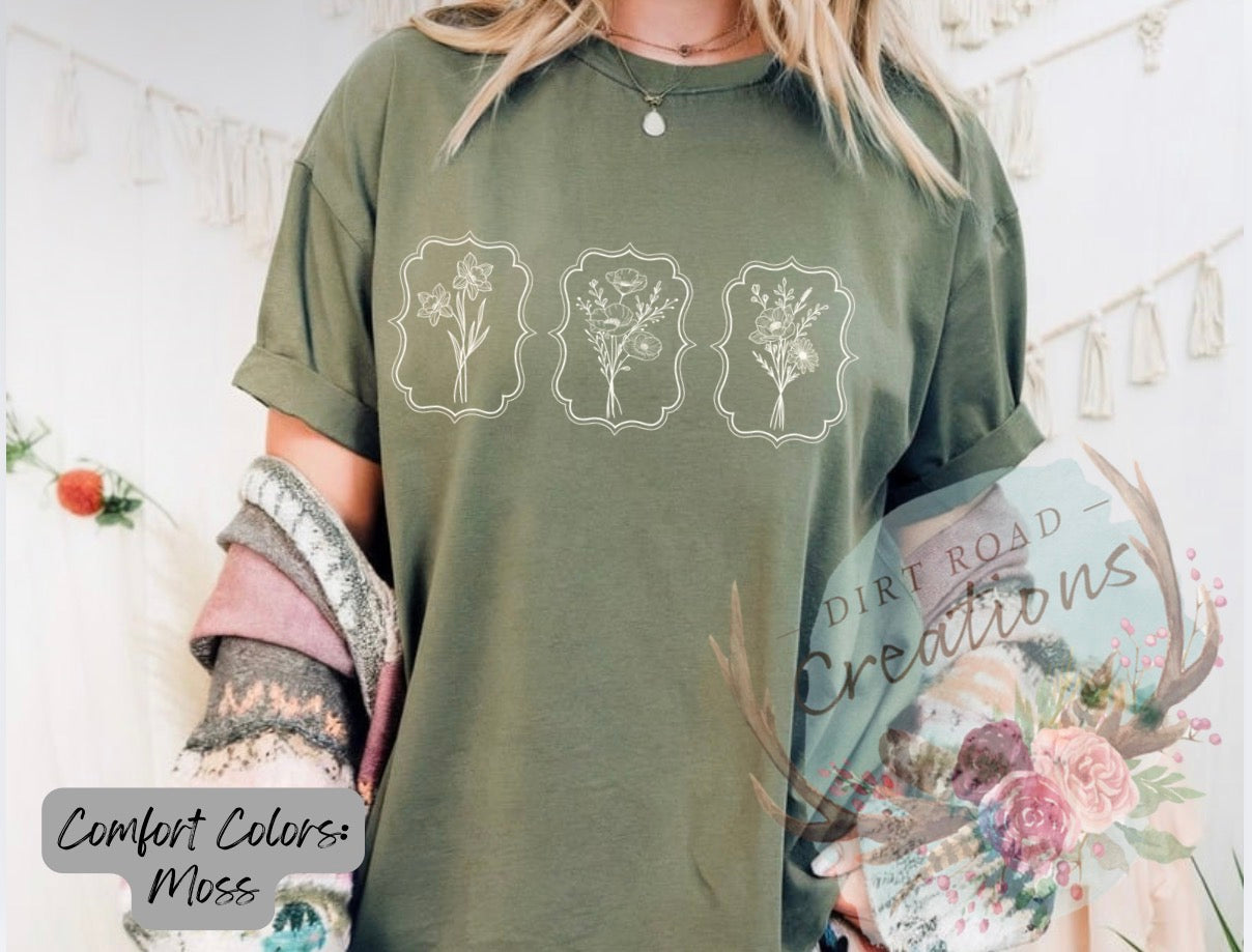 Floral stamps (white) graphic tee