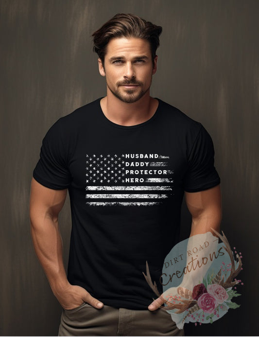 Husband, daddy, protector, hero (white)- Mens Tee