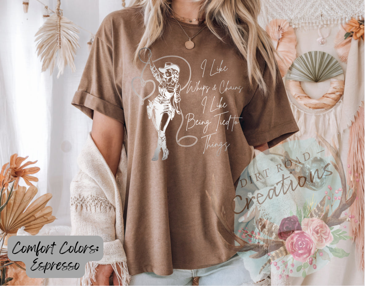 I like whips and chains (white) graphic tee