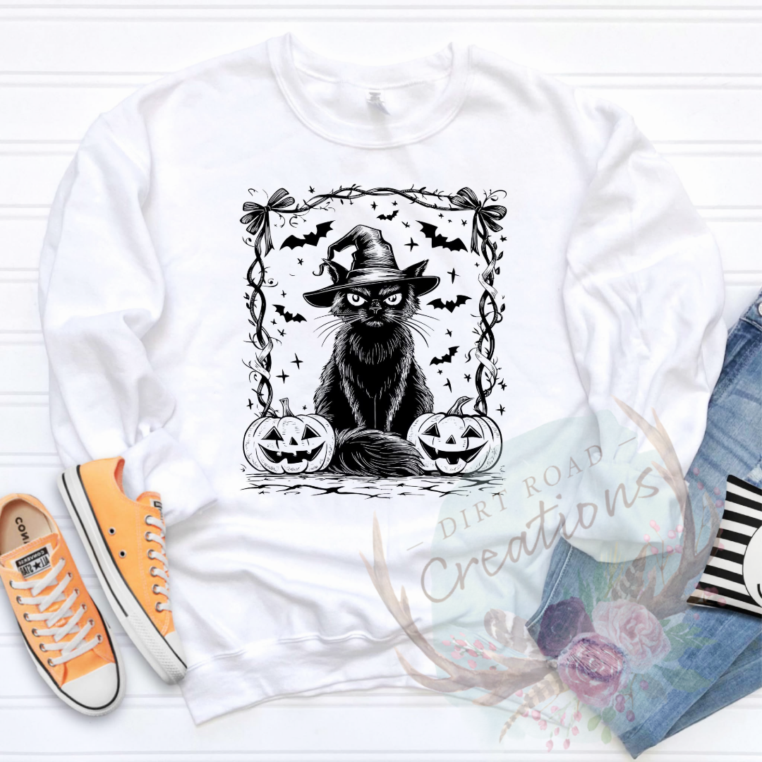 Black cat screen print TEE