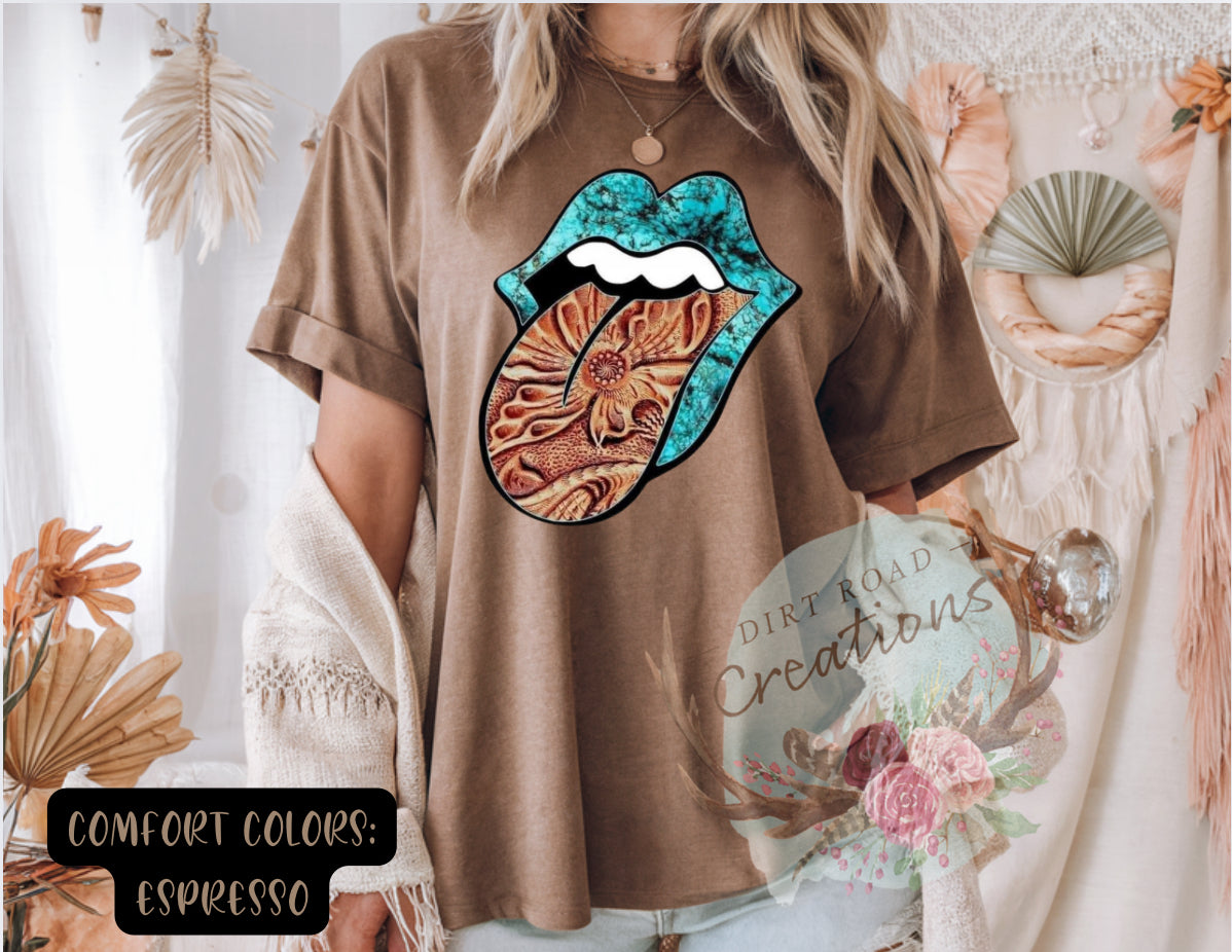 Tooled Leather Tongue RockNRoll graphic tee