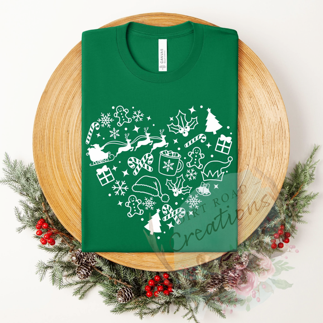 Christmas heart screen print TEE