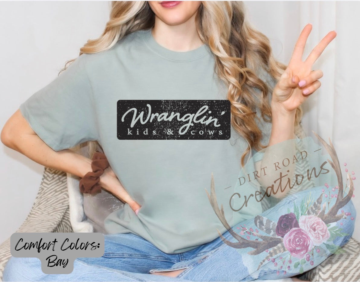 Wranglin kids and cows graphic tee