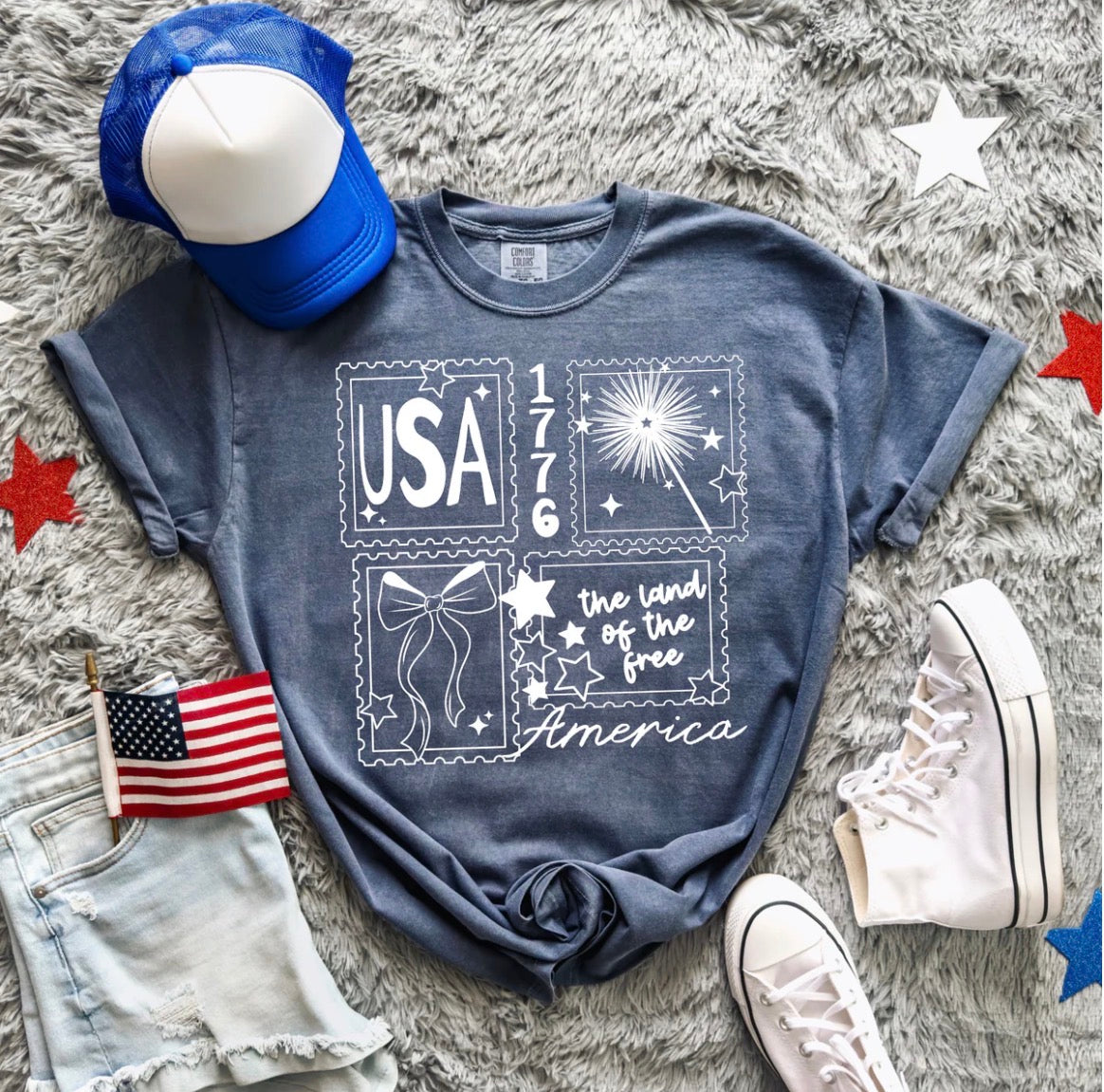 USA stamps graphic tee