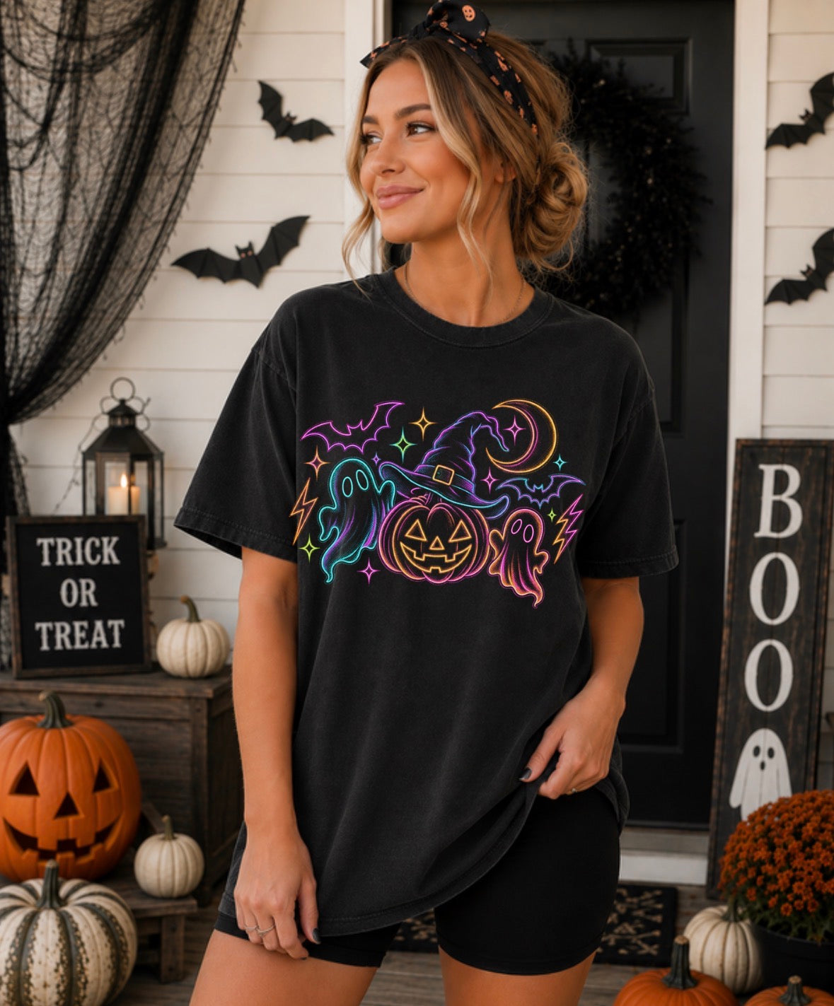 Neon Halloween graphic tee