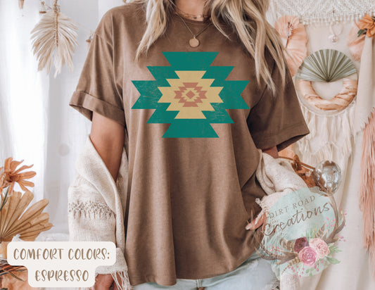 Turquoise Aztec graphic tee