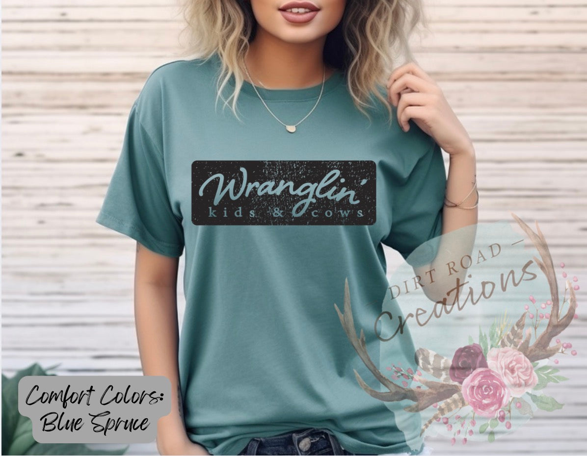 Wranglin kids and cows graphic tee