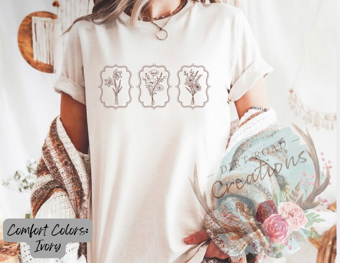 Floral stamps (brown) graphic tee