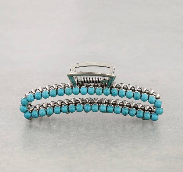 Large Western Metal Banana Hair Clip Claw: TURQUOISE/ COPPER