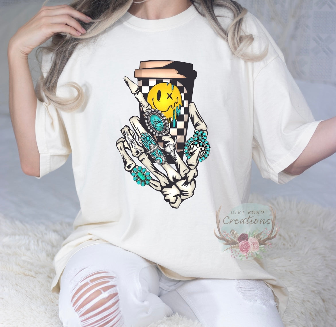 Skeleton Hand Coffee Cup Graphic Tee