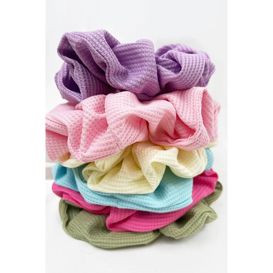 Waffle Textured Soft Scrunchies: MIX COLOR / ONE