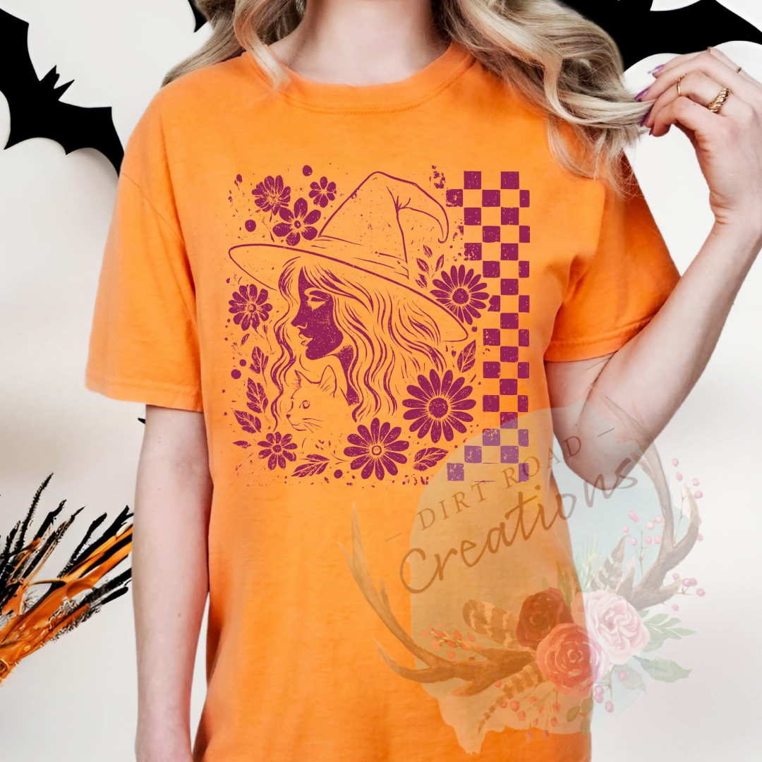 Checkered witch screen print TEE