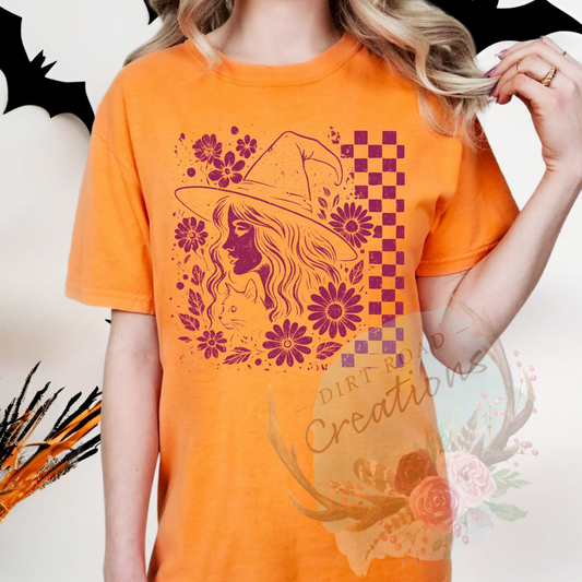 Checkered witch screen print TEE