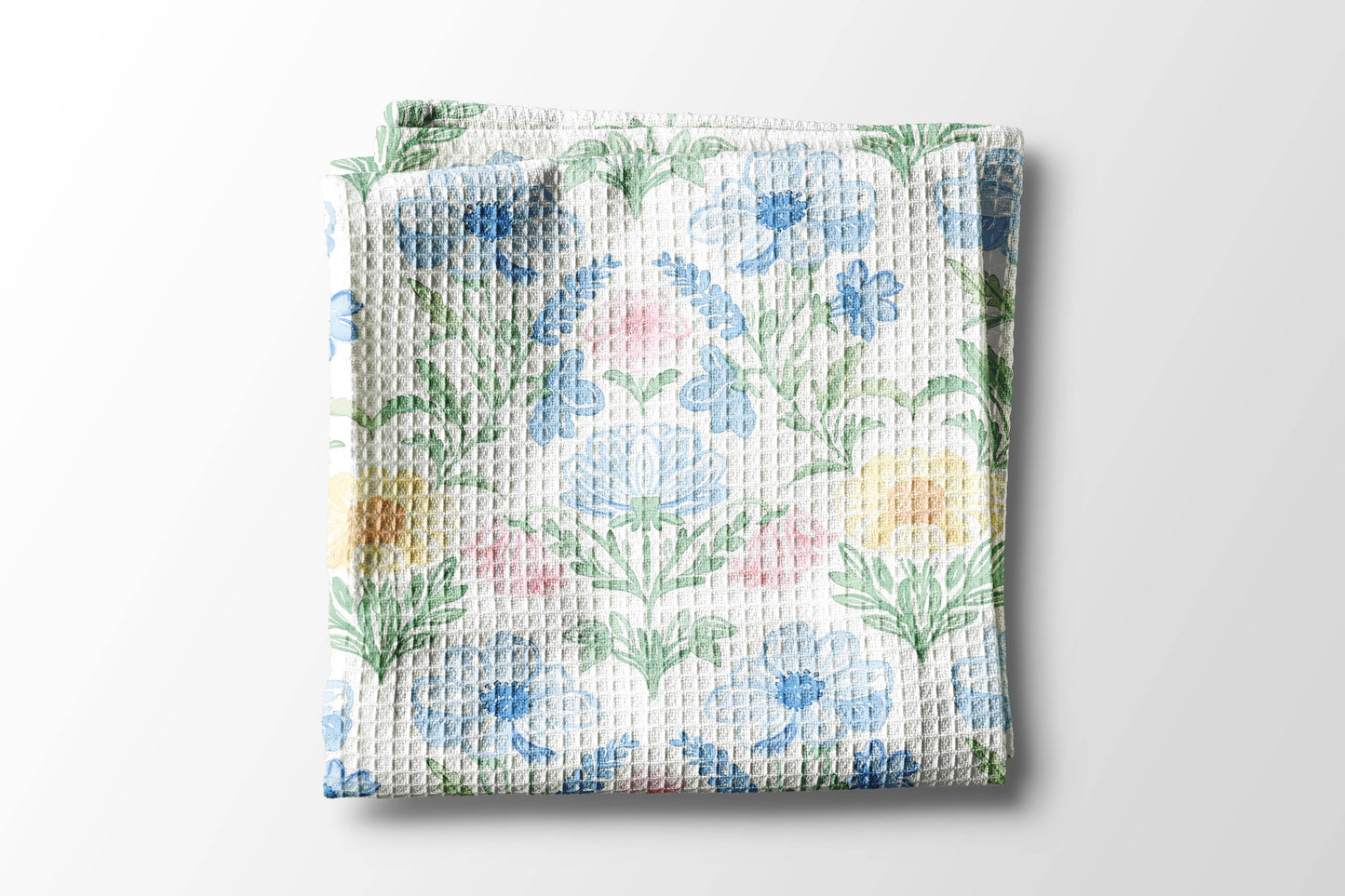 Chinoiserie Grandmillennial Kitchen Towel Blue Preppy Floral: Transparent Cellophane Sleeve