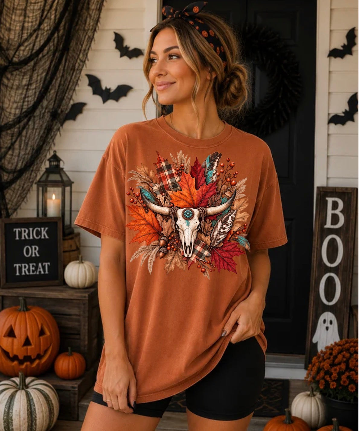 Bull skull leaves graphic tee