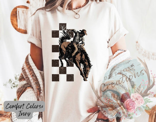 Checkered bronc graphic tee