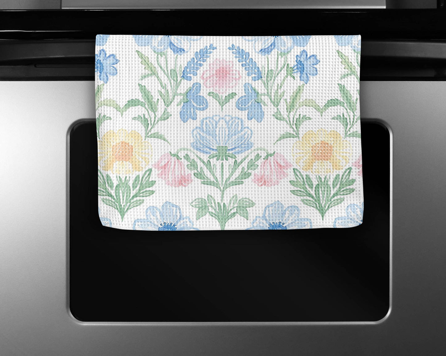 Chinoiserie Grandmillennial Kitchen Towel Blue Preppy Floral: Transparent Cellophane Sleeve