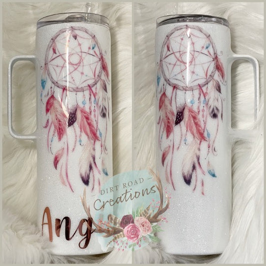 White Glitter w/ Pink Dream Catcher Tumbler