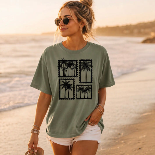 Palm tree stamps graphic tee