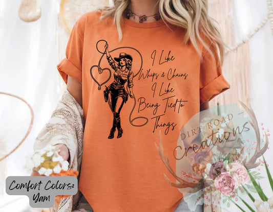 I like whips and chains (black) graphic tee