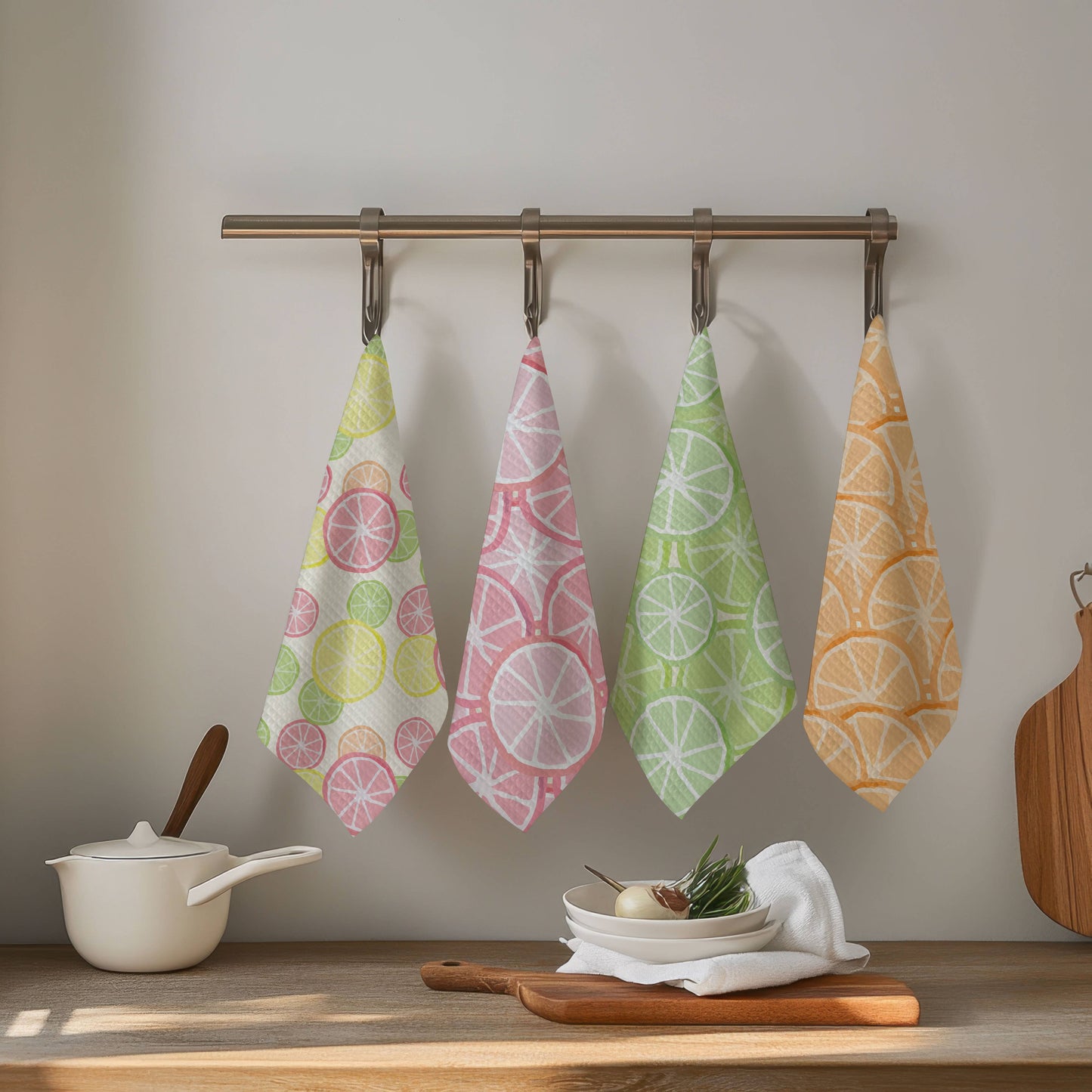 Pink Lemon Citrus Summer Fruit Market Kitchen Towel Waffle