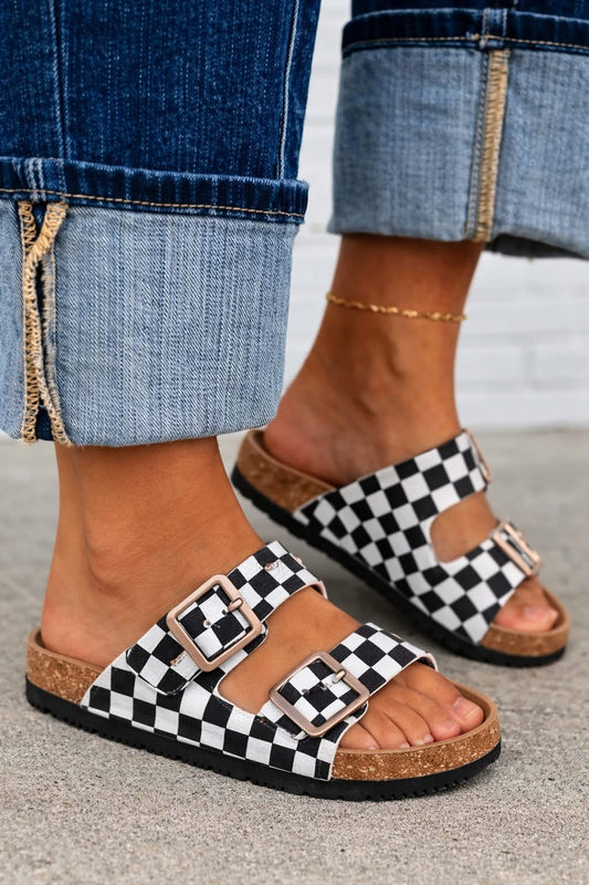 PREORDER: Checkered Two Strap Sandals