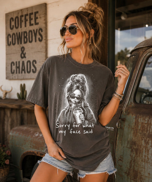 What my face said halftone graphic tee (dark color tee only)