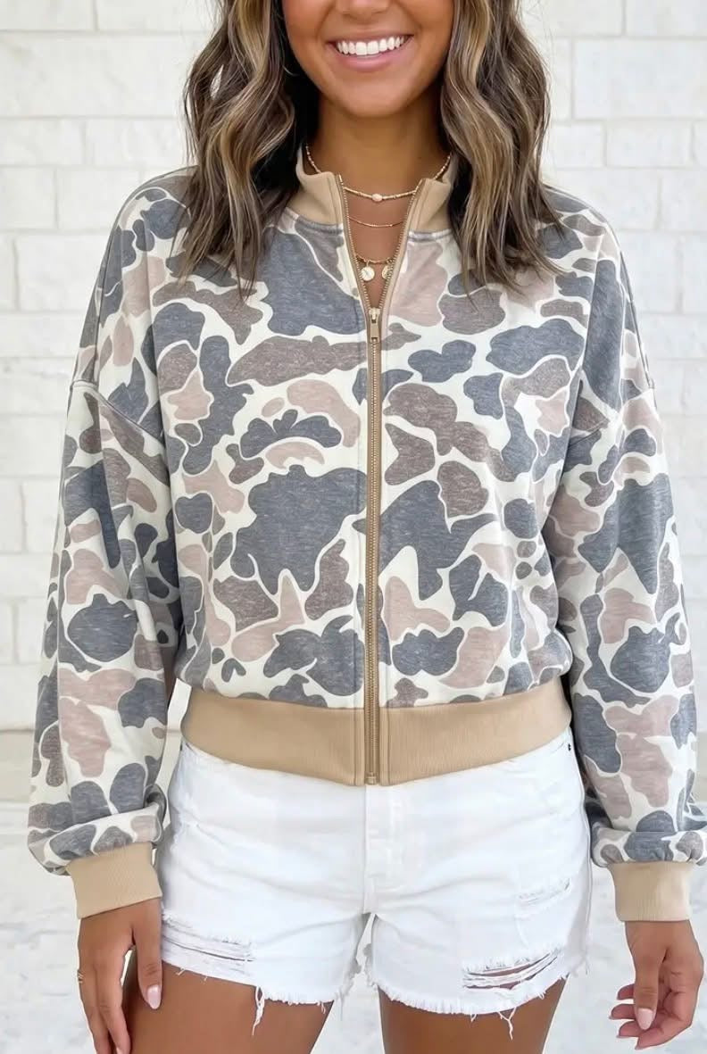 Preorder: camo bomber jacket