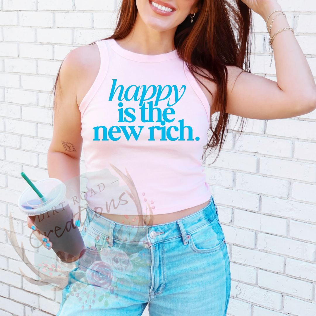 Happy is the new rich screen print tee
