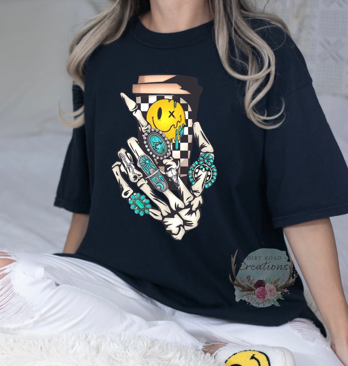 Skeleton Hand Coffee Cup Graphic Tee