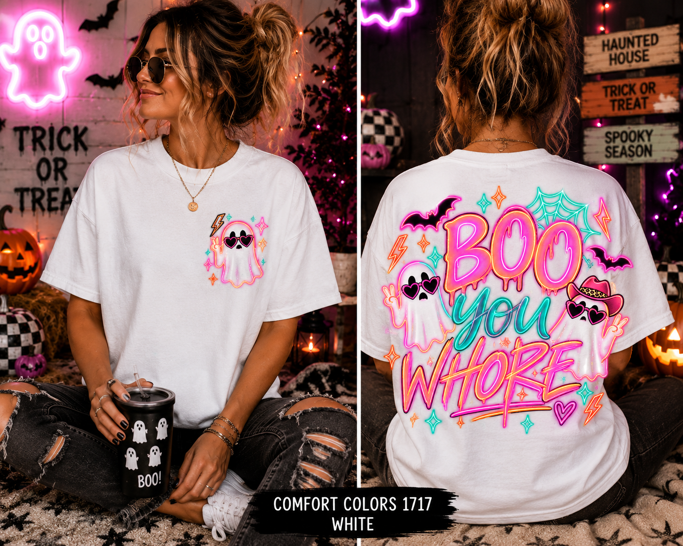 Neon boo you whore F&B graphic tee