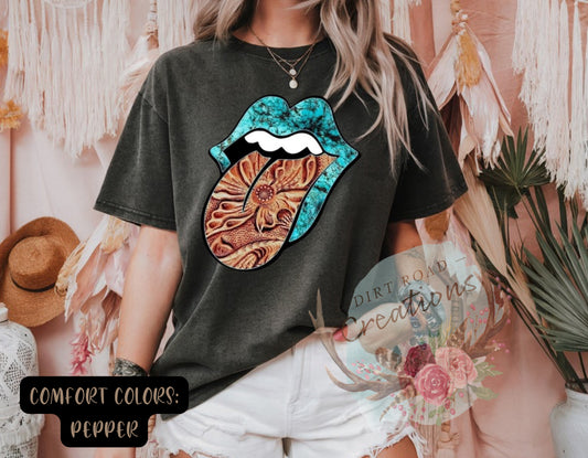 Tooled Leather Tongue RockNRoll graphic tee