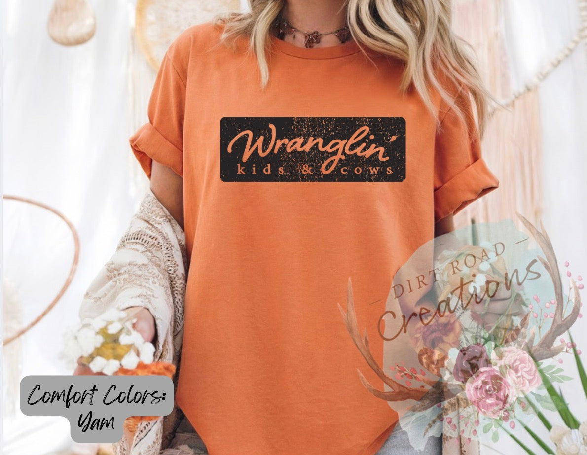 Wranglin kids and cows graphic tee