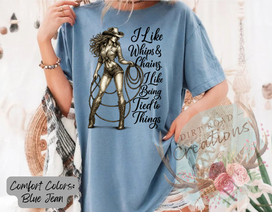 I like whips and chains (white) graphic tee