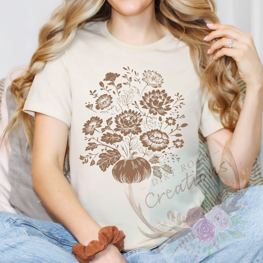 Fall floral pumpkin screen print tee