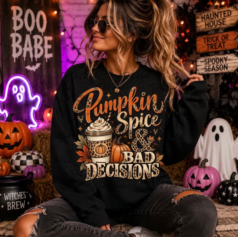 Pumpkin Spice and Bad Decisions graphic tee