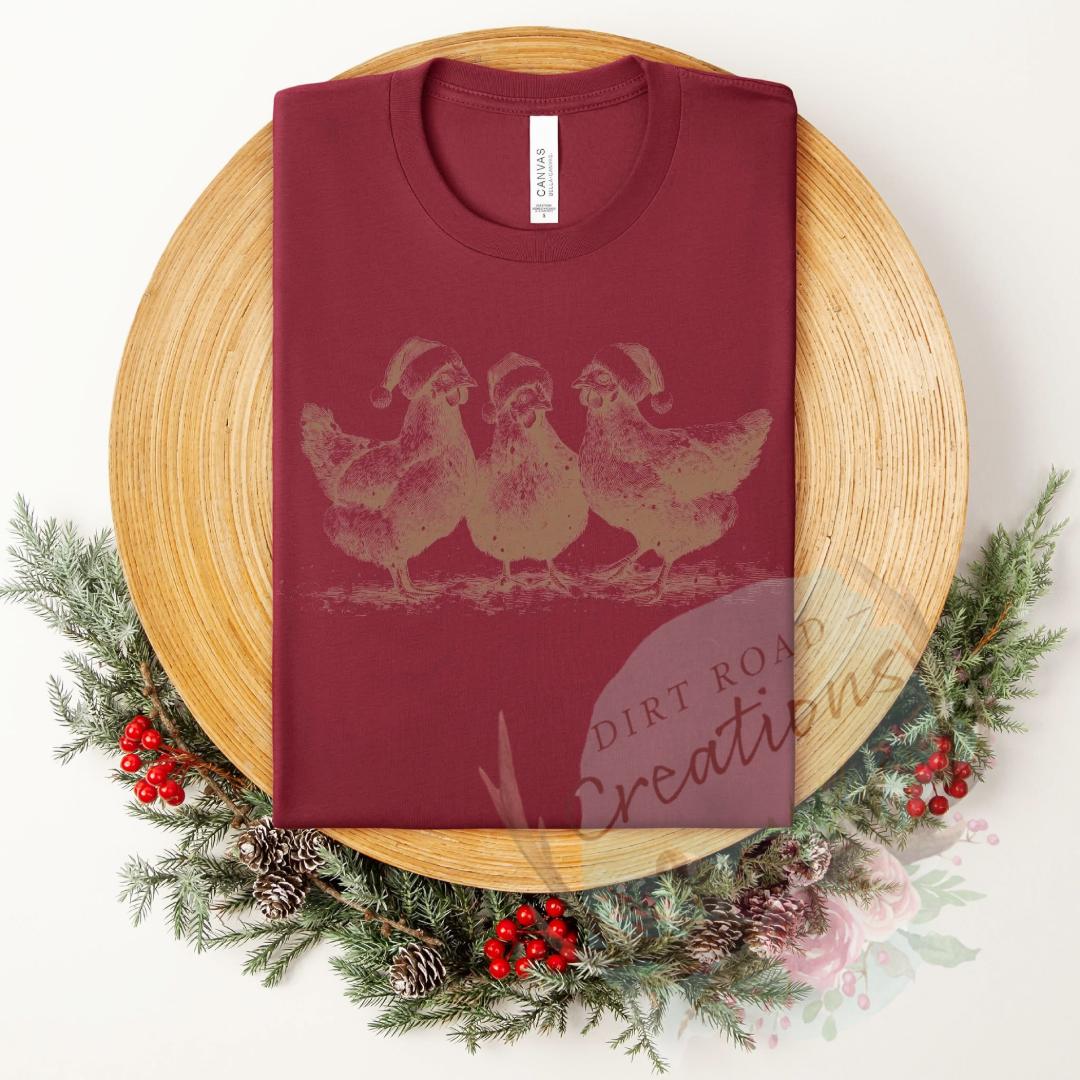 Christmas chickens screen print tee