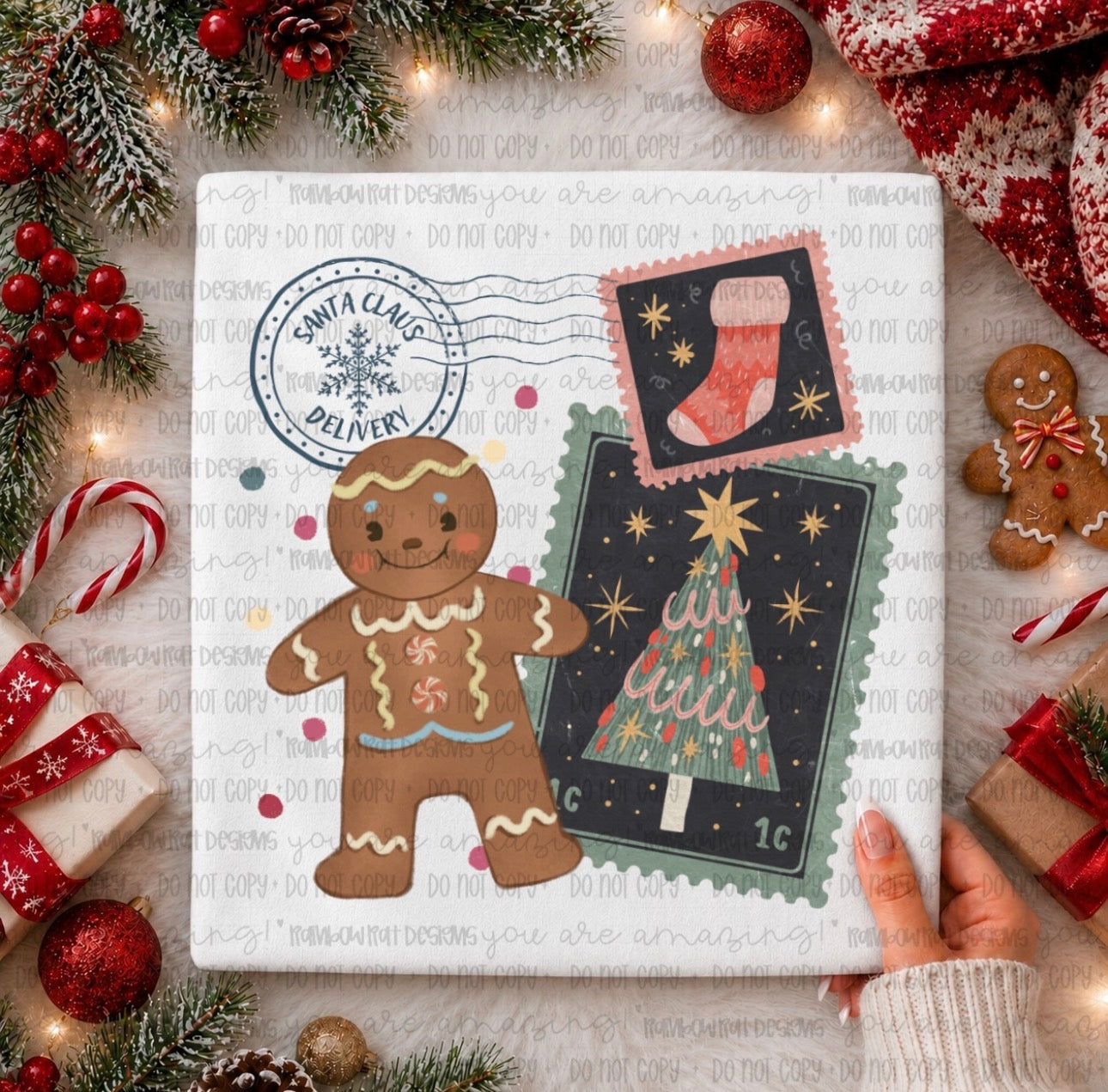 gingerbread stamps graphic tee