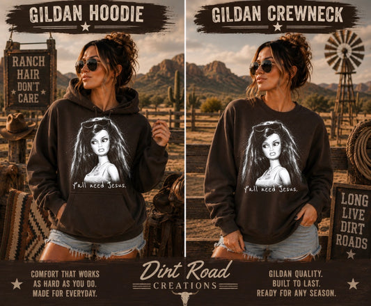 Y’all need Jesus halftone sweatshirt (dark color only)