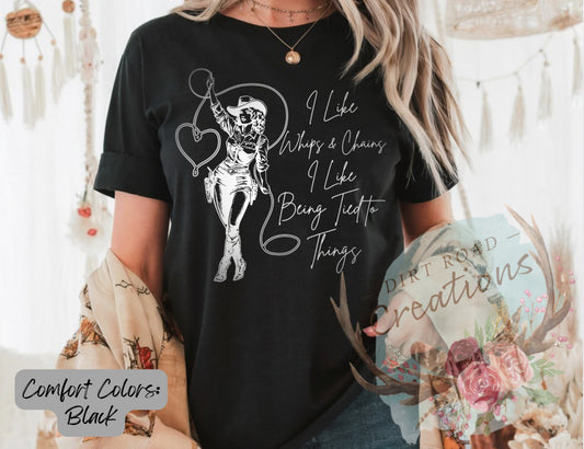 I like whips and chains (white) graphic tee
