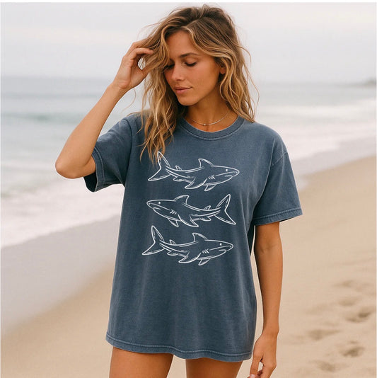 Stacked sharks graphic tee