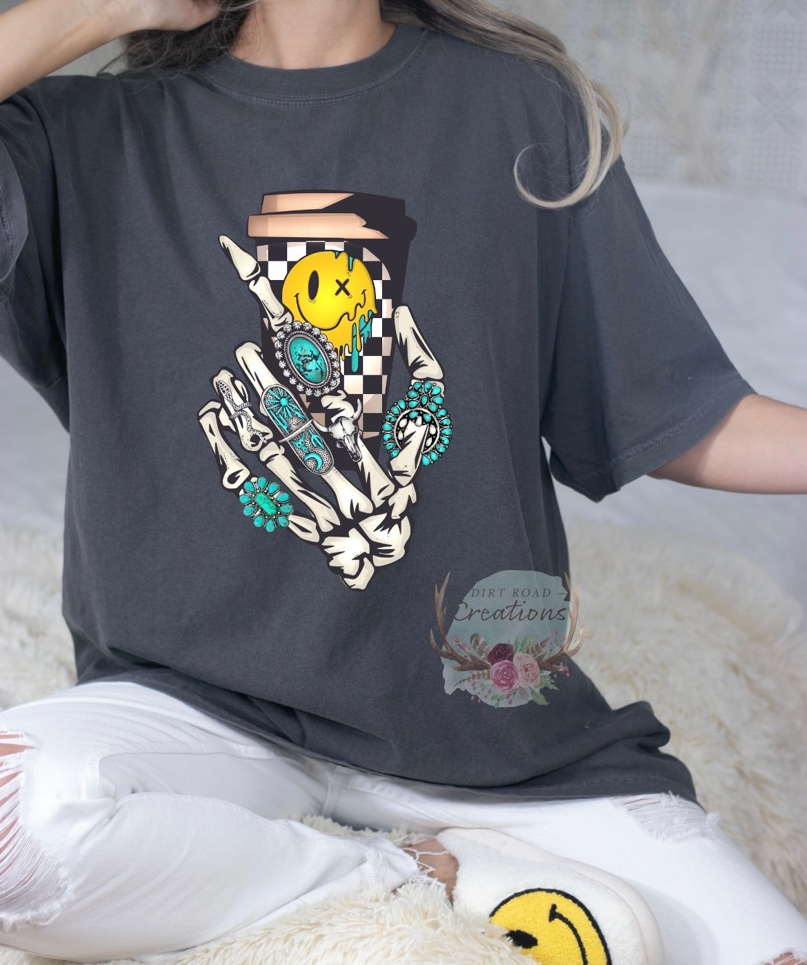 Skeleton Hand Coffee Cup Graphic Tee