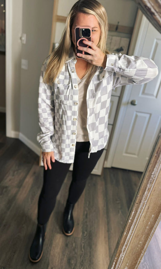 PREORDER Cleo Neutral Checkered Shacket