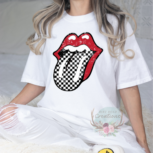 Distressed Checkered Tongue Graphic Tee