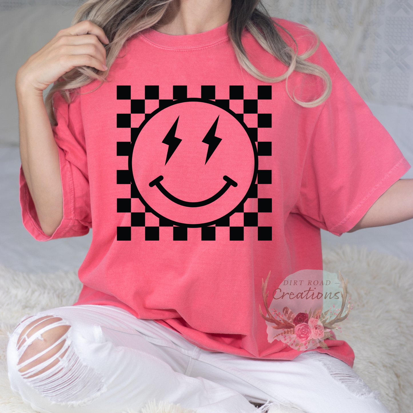 Checkered Smiley Face Graphic Tee